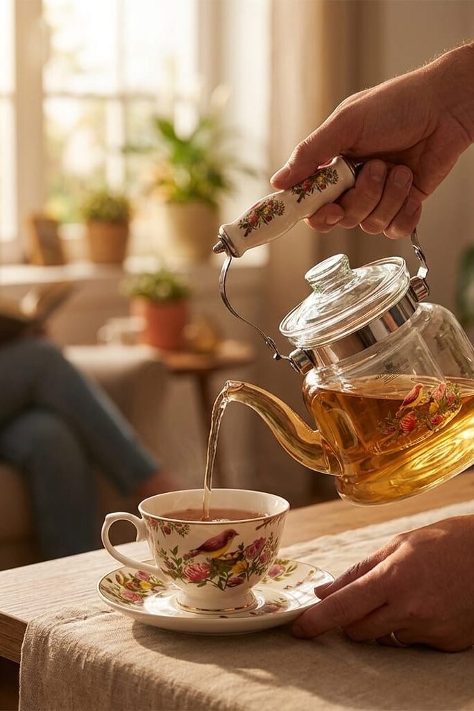 Paçi Rosella Porselen Kulplu Çiçekli Cam Demlik 600 ml