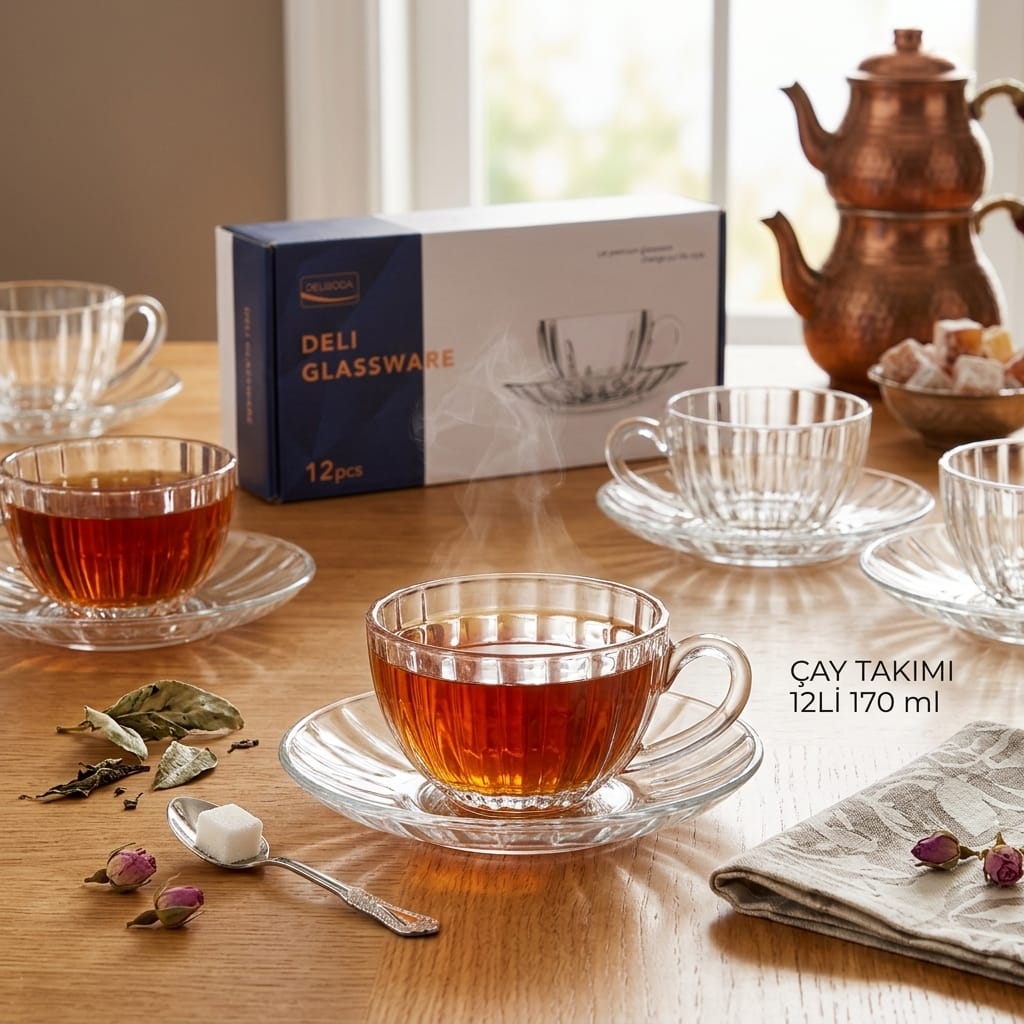 8964003447786-image-1 Delisoga CF025/L12 6 Kişilik Cam Çay Seti 12 Parça 170 ml
