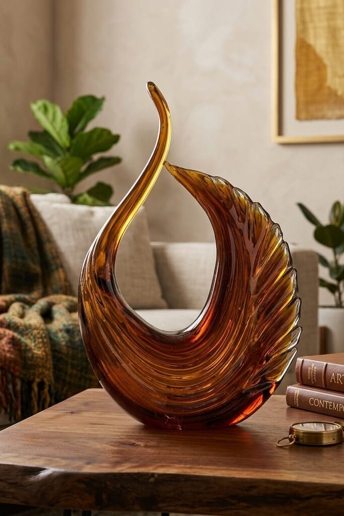 Amber Cam Kıvrım Motif Dekor