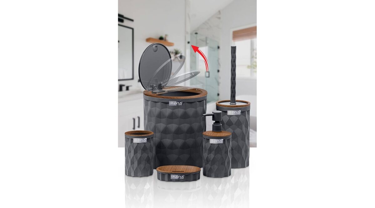Diamond 5'li Banyo Seti Ahşap - Antrasit
