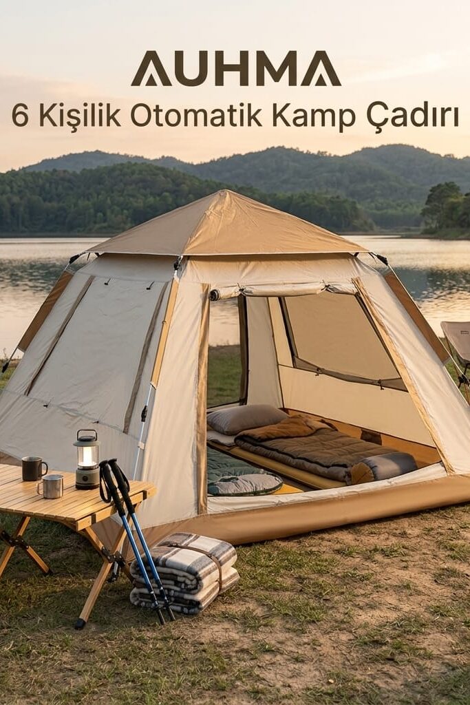 AUHMA 6 Kişilik Otomatik Pop-Up Kamp Çadırı 210x210x140 cm
