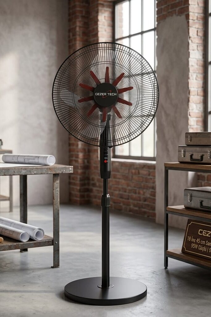 Cezer Tech 18 İnç 45 cm Sanayi Tipi Ayaklı Vantilatör Siyah
