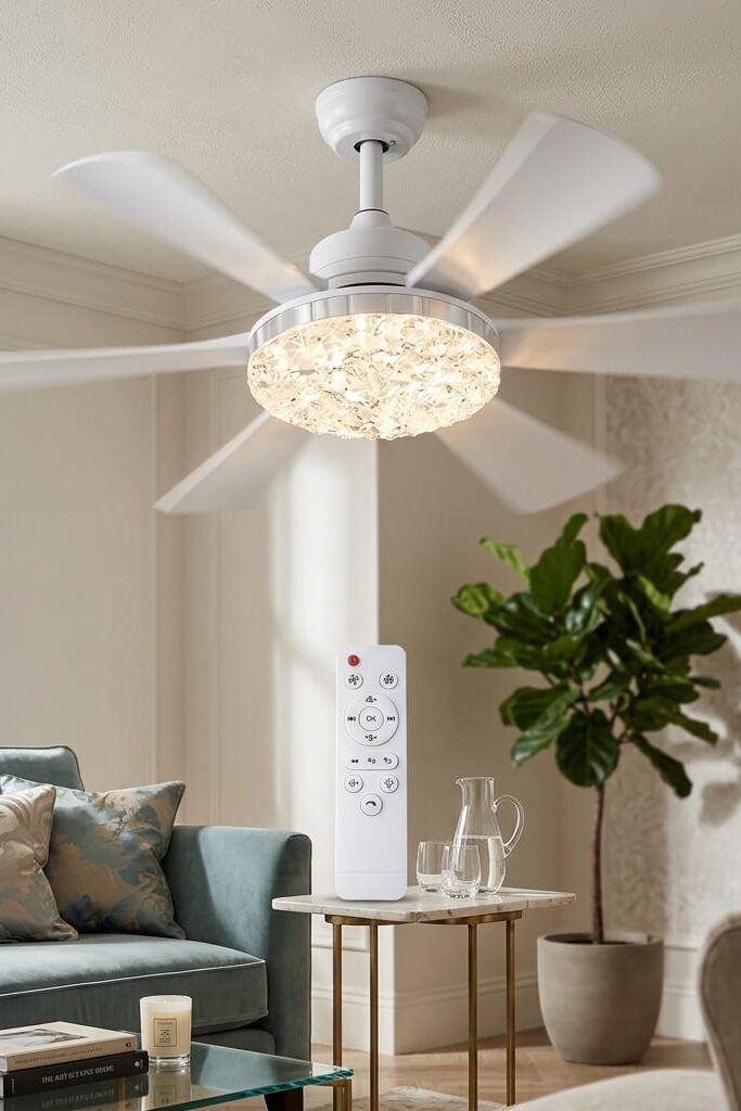 ELiTLED Kristal LED Işıklı Tavan Vantilatörü 6 Kanatlı Kumandalı 52cm