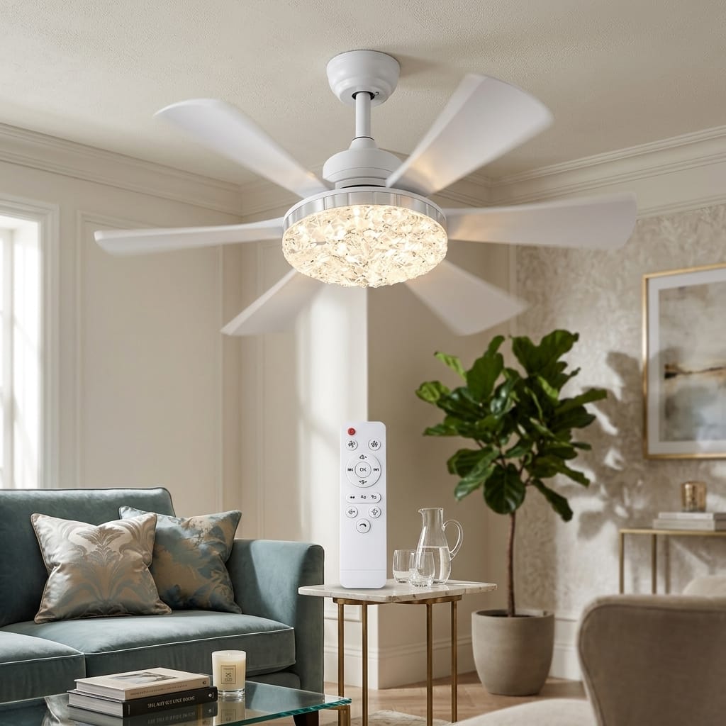 ELiTLED Kristal LED Işıklı Tavan Vantilatörü 6 Kanatlı Kumandalı 52cm