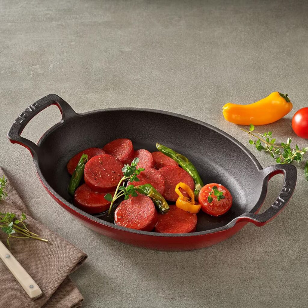 Lava Döküm Oval Kulplu Tava 19x14 cm Kırmızı