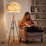 Modern Tüylü Tripod Lambader Karamel Gold Detaylı 160 cm
