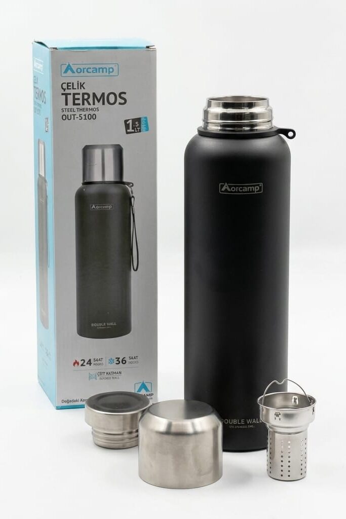Orcamp 1500 ml Çelik Termos Siyah Vakumlu