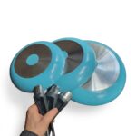 Mehtap Teflon Tava Seti Günlük Kullanım Tavası 18+22+26 cm Yeşil Turkuaz - Görsel 2