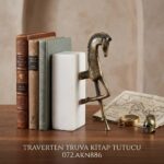 Doğal Traverten Taş Kitap Tutucu Dekoratif Kitap Desteği Seti - Görsel 2