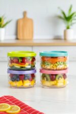 Porsima Lapis 4lü Hava Geçirmez Cam Kahvaltılık Seti Renkli Kapaklı Saklama Kabı 400ml - Görsel 2