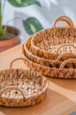ACAR Wicker 4 Parça Hasır Yuvarlak Ekmek ve Sunum Sepeti Seti - Görsel 3
