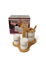 Tutku TT-21 Bambu Standlı 3 Parça Seramik Baharatlık Seti - Görsel 3
