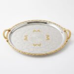 ACAR Vinsu 43 cm Gold Desenli Gümüş Sunum Tepsisi - Görsel 3