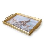 Kosova 272 Lüx Tavus Kuşu Desenli Dikdörtgen Sunum Tepsisi 50x31 cm Altın - Görsel 3
