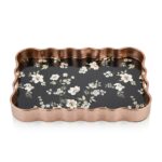 Leila Luna Çiçekli Siyah Rose Gold Sunum Tepsisi 40x28 cm - Görsel 3