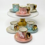 KRD Home 6'lı Pastel Renkli ve Altın Detaylı Kahve Fincan Takımı - Görsel 4
