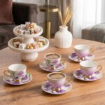 Paçi Orchid Çiçekli Yaldızlı 6'lı Porselen Kahve Fincan Takımı - Görsel 4