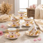 ACAR Kleodora 6 Kişilik Porselen Kahve Fincan Takımı, 90 ml, Gold Detaylı - Görsel 4