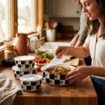 Kitchen Beyond 3'lü Emaye Saklama Kabı Seti Dama Desenli Vakumlu