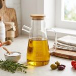 Cebe Home 900 ml Bambu Kapaklı Cam Yağlık ve Sirkelik
