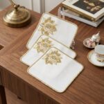 3lü Set Kare Nakışlı Taşlı Dekoratif Sunumluk 15x15 cm