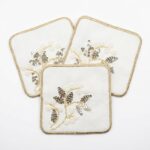 3'lü Kare Nakışlı ve Taşlı Dekoratif Sunumluk Seti 15x15 cm