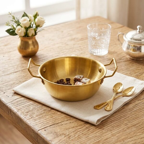Gold Metal Çift Kulplu Sunumluk 14 cm Dekoratif Sunum Tabağı