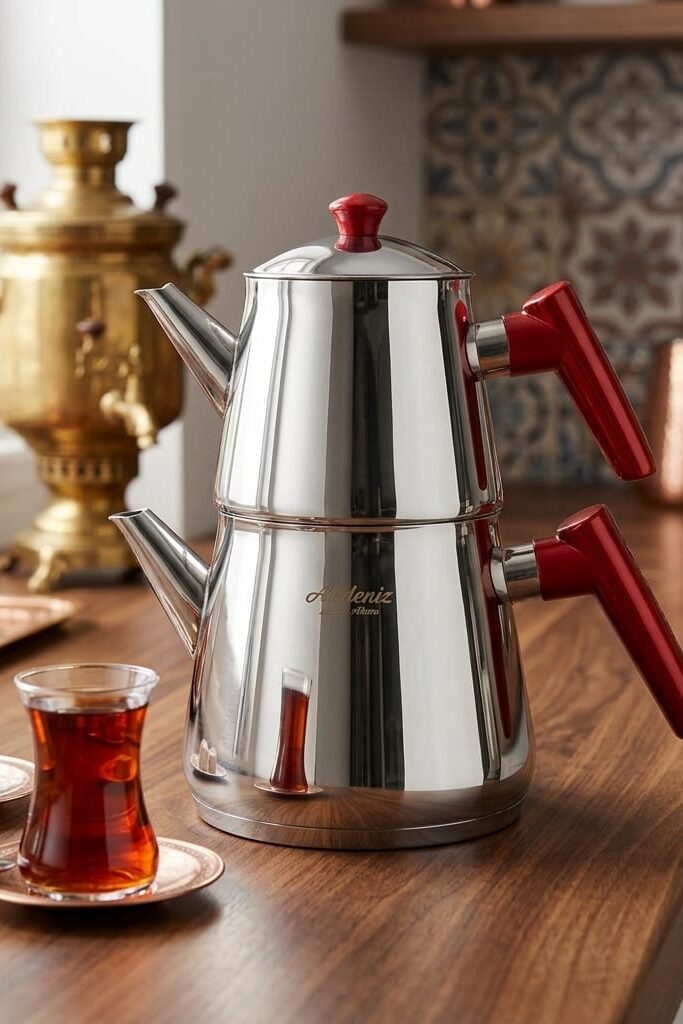 Akdeniz Piramit Orta Boy Çaydanlık Takımı Paslanmaz Çelik 2.5 Litre