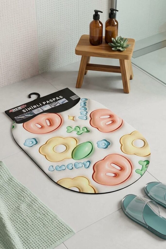 New Life 3 Boyutlu Oval Banyo Paspası 58x38 cm