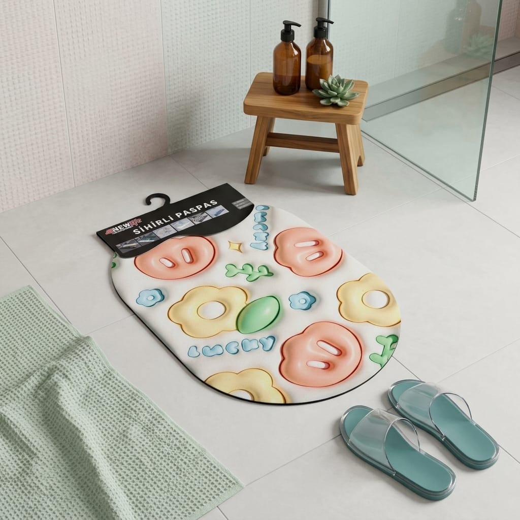 New Life 3 Boyutlu Oval Banyo Paspası 58x38 cm