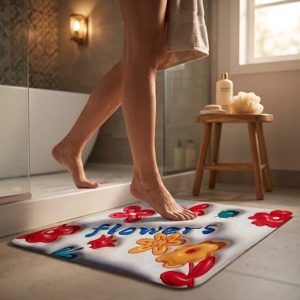 3 Boyutlu Dikdörtgen Banyo Paspası Modern Kaymaz Banyo Halısı