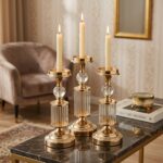 3'lü Kristal Şamdan Seti Modern Dekoratif Mumluk 31-34 cm