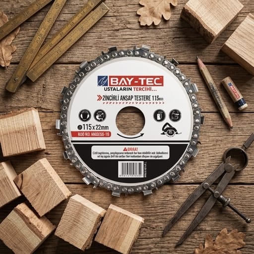 BAY-TEC 115mm Zincirli Ahşap Kesme Diski ve Taşlama Aparatı