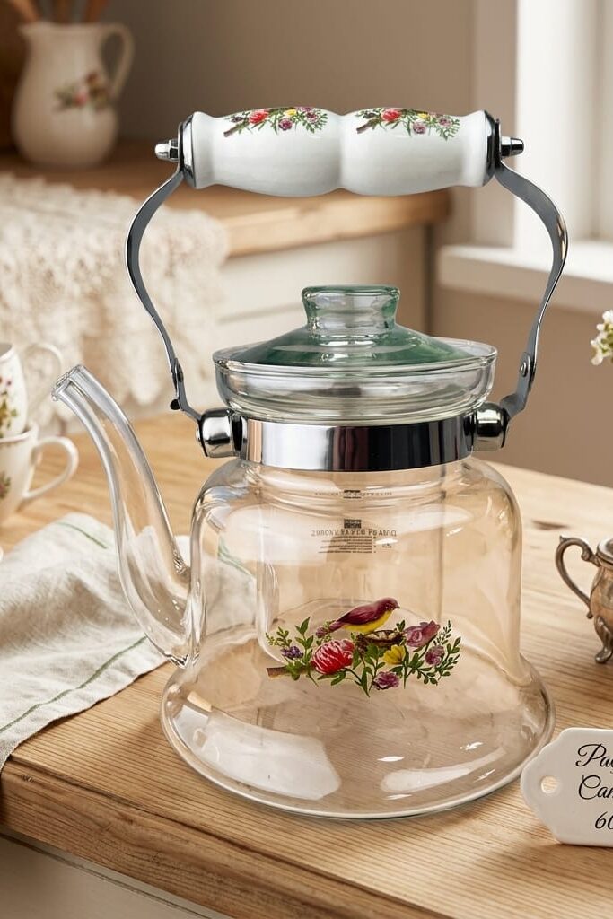 Paçi Rosella Porselen Kulplu Çiçekli Cam Demlik 600 ml