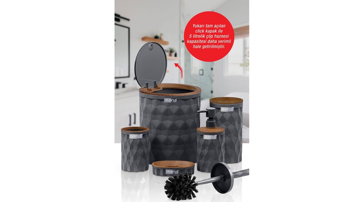 Diamond 5'li Banyo Seti Ahşap - Antrasit