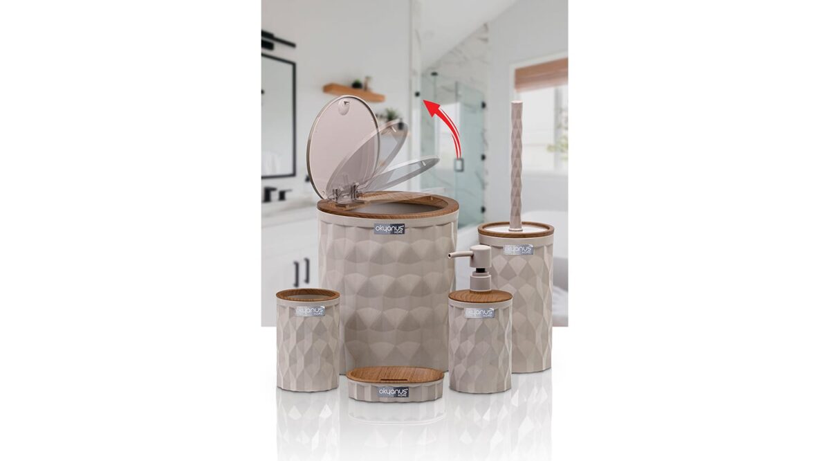 Diamond 5'li Banyo Seti Ahşap Kahverengi