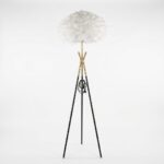 Modern Tüylü Lambader 160 cm Tripod Gold Detaylı Beyaz