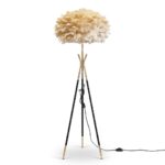 Modern Tüylü Tripod Lambader Karamel Gold Detaylı 160 cm