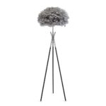 Modern Gri Tüylü Lambader 160 cm Krom Detaylı Tripod Lambader
