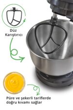 1300W 5.3 Litre Standlı Mikser Hamur Yoğurma ve Çırpma Makinesi Siyah