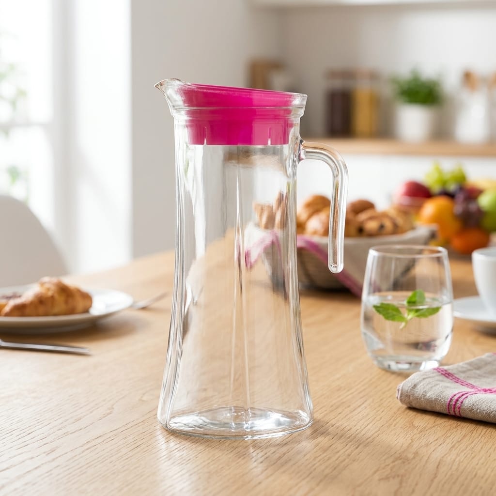 8692952109218-image-1 LAV Truva 1400 cc Kapaklı Cam Sürahi Pembe Kulplu