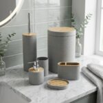 Bathlux 6 Parça Yuvarlak Bambu Detaylı Banyo Seti