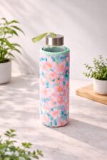 TOHANA H2O GÜL DESEN KILIFLI 500 ML CAM MATARA - Görsel 3