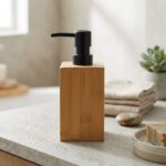 MİLAYHOME Bambu Dörtgen Sıvı Sabunluk – Siyah Kapaklı Doğal Ahşap Dispenser (17x7x7cm 530ml) - Görsel 3