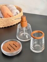 AROW Naturel Ahşap Dokunuşlu Cam Banyo Seti 3 Parça - Görsel 4
