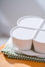 ACAR Pure Line Beyaz Porselen 4'lü Tepsili Kapaklı Kahvaltılık Seti - Görsel 4