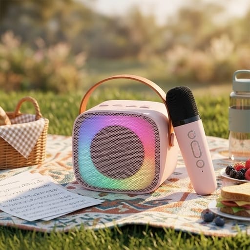 Auris KLN280 RGB Ledli Taşınabilir Karaoke Mikrofonlu Bluetooth Hoparlör - Pembe