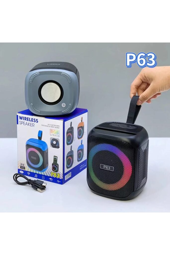 P63 Taşınabilir Kablosuz Bluetooth Hoparlör RGB Işıklı 8W