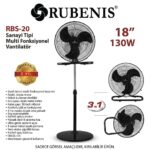 Rubenis RBS-20 Plus Pro 1000 Sanayi Tipi Metal Vantilatör 18 inç