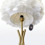 Modern Tüylü Lambader 160 cm Tripod Gold Detaylı Beyaz